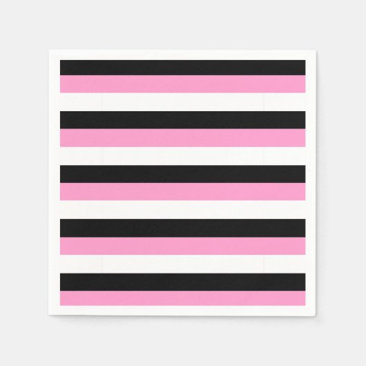 Streifen schwarz, weiß und rosa serviette (Vorderseite)