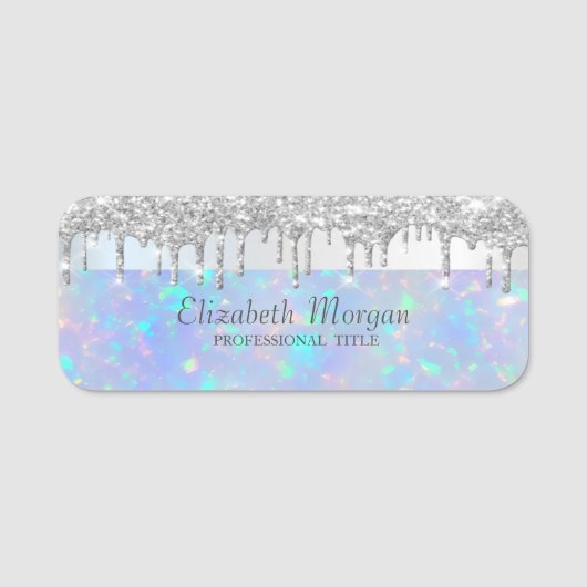 Streifen Silver Glitzer Tropfen Holographic Opal Namensschild (Vorderseite)