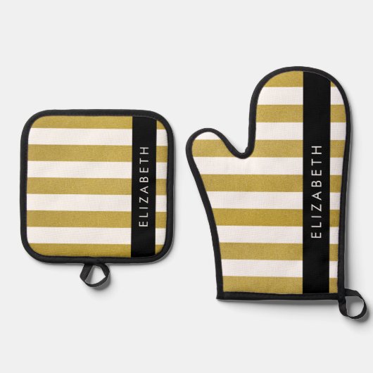 Streifen, Streifen, Linien, Ihr Name Ofenhandschuh & Topflappen-Set (Vorderseite)