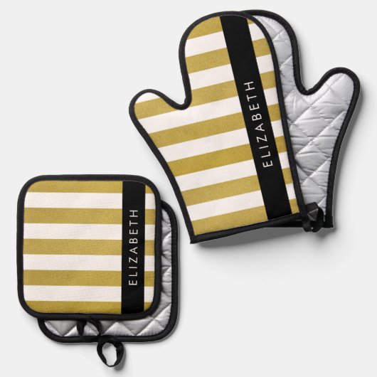 Streifen, Streifen, Linien, Ihr Name Ofenhandschuh & Topflappen-Set (Vorderseite/Rückseite)