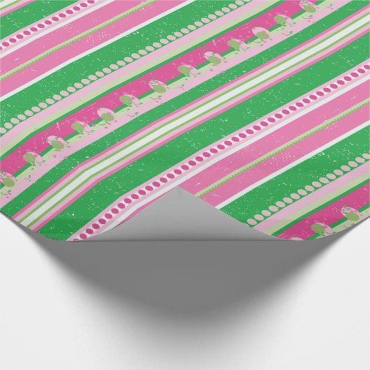 Streifen und Abstrakte Planeten, Rose Rosa und Grü Geschenkpapier (Ecke)