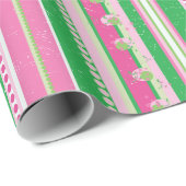 Streifen und Abstrakte Planeten, Rose Rosa und Grü Geschenkpapier (Rolleneckpunkt)