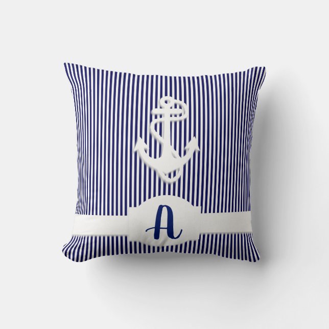 Streifen und Ankermonogramm Kissen (Vorderseite)