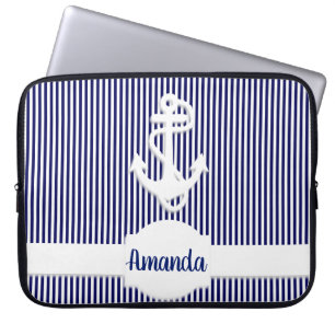 Streifen und Ankermonogramm Laptopschutzhülle