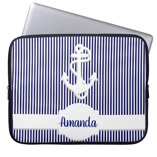 Streifen und Ankermonogramm Laptopschutzhülle (Vorderseite)