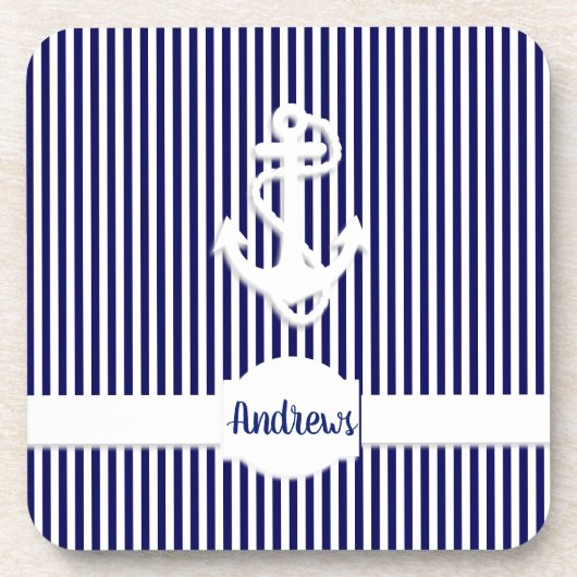 Streifen und Ankermonogramm oder Name benutzerdefi Getränkeuntersetzer (Vorderseite)