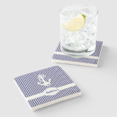 Streifen und Ankermonogramm oder Name benutzerdefi Steinuntersetzer (Seitenansicht)