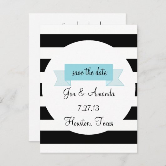 Streifen und Banner Save the Date Postkarte (Vorne/Hinten)