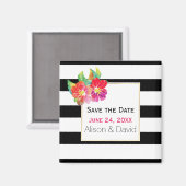 Streifen und Blume Hochzeit Speichern Sie das Datu Magnet (Vorderseite/Rückseite)