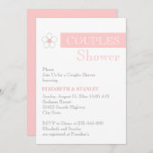 Streifen und Blume Rosa Graue Hochzeitspaare Dusch Einladung (Vorne/Hinten)