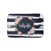 Streifen und Blumenrahmen, Monogramm Badematte (Vorderseite)