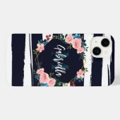 Streifen und Blumenrahmen, Monogramm iPhone Hülle (Rückseite (Horizontal))