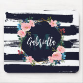 Streifen und Blumenrahmen, Monogramm Mousepad (Vorne)