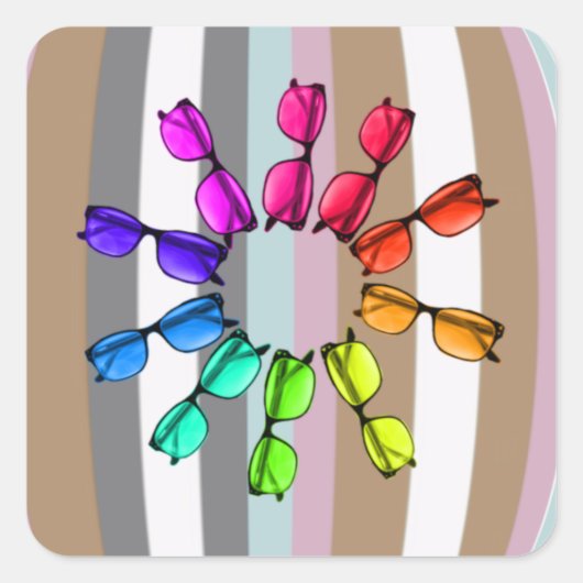 Streifen und Brillenaufkleber Quadratischer Aufkleber (Vorderseite)