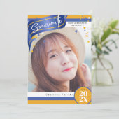 Streifen und Confetti Abschluss Blue/Gold ID890 Einladung (Stehend Vorderseite)