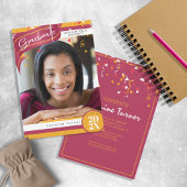 Streifen und Confetti-Abschluss, rot/Gold-ID890 Einladung