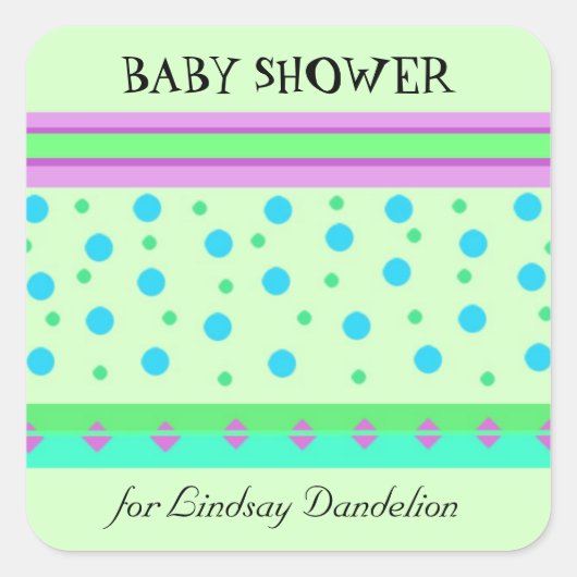 Streifen und Dots Babydusche Quadratischer Aufkleber (Vorderseite)