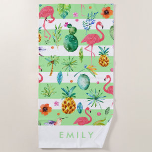 Streifen und farbenfrohe tropische Muster Strandtuch