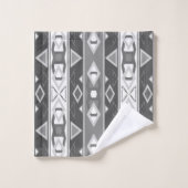 Streifen und geometrische Formen, grau, weiß Badhandtuch Set (Waschlappen)