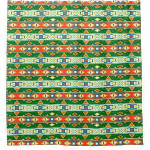 Streifen und geometrische Formen, grün orange, wei Duschvorhang