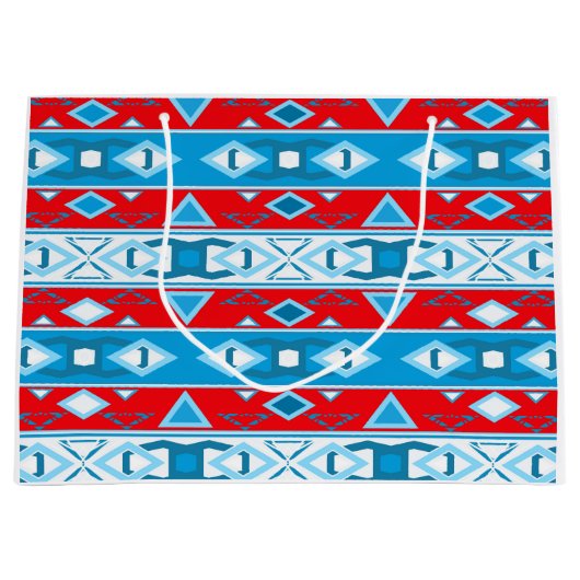 Streifen und geometrische Formen, rot-blau Große Geschenktüte (Vorderseite)