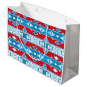 Streifen und geometrische Formen, rot-blau Große Geschenktüte (Rückseite Schrägansicht)