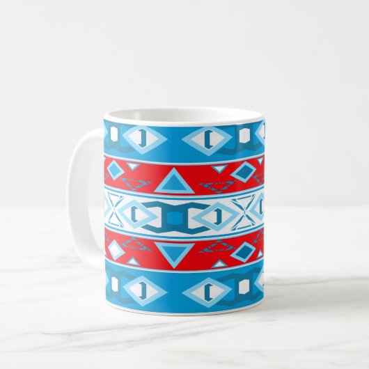 Streifen und geometrische Formen, rot-blau Kaffeetasse (Vorderseite Links)