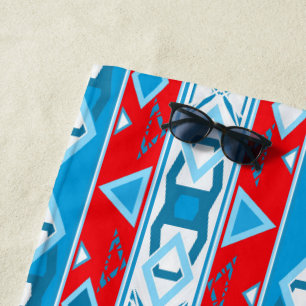 Streifen und geometrische Formen, rot-blau Strandtuch