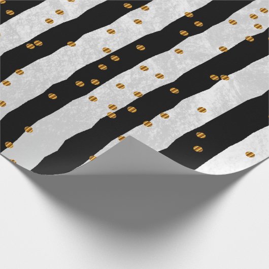 Streifen und Goldpunkte auf Schwarz Geschenkpapier (Ecke)