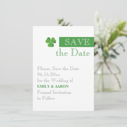 Streifen und grünes Klee, irische Hochzeit Das Dat Save The Date (Stehend Vorderseite)