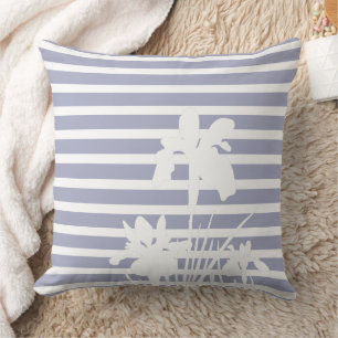 Streifen und Iris Blumen Silhouette Kissen