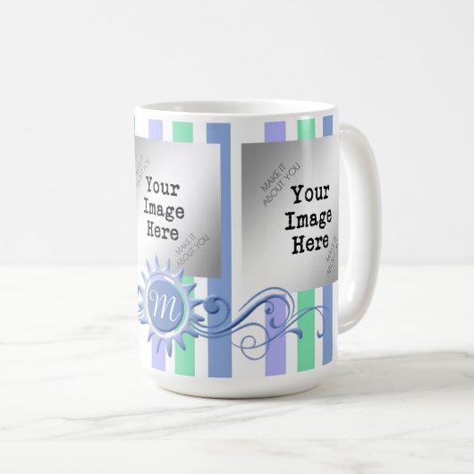 Streifen und Monogramm, Geblüht/Minze Kaffeetasse (VorderseiteRechts)