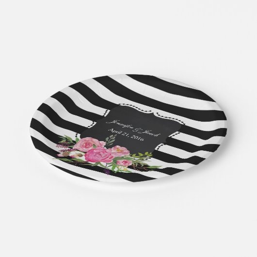 Streifen und Peonies, Hochzeitsplatten Pappteller (Schrägansicht)