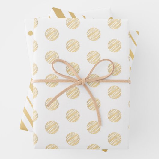 Streifen und Polka-Punkte aus weißem und goldfarbe Geschenkpapier Set (Beispiel)