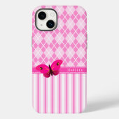 Streifen und rosa Raute Muster Schmetterling Dauer Case-Mate iPhone Hülle (Rückseite)