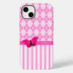 Streifen und rosa Raute Muster Schmetterling Dauer Case-Mate iPhone Hülle