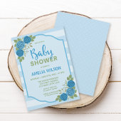 Streifen und Rose Blue Boy Baby Dusche Einladung