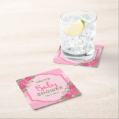 Streifen und Rose Pink Girl Babydusche Rechteckiger Pappuntersetzer (Vor Ort)