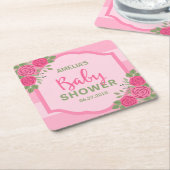 Streifen und Rose Pink Girl Babydusche Rechteckiger Pappuntersetzer (angewinkelt)