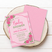 Streifen und Rose Pink Girl Dusche Einladung