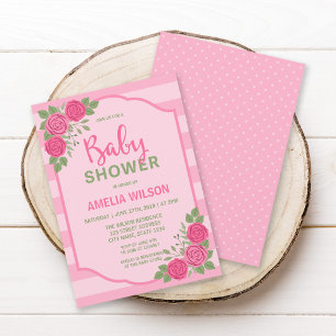 Streifen und Rosen Pinkes Mädchen Baby Shower Einl Einladung