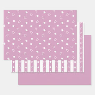 Streifen und Sterne Muster Pink Wrapping Paper Set Geschenkpapier Set