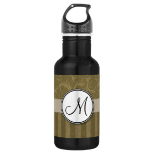 Streifen und Streifen aus Gold und Tan mit Monogra Trinkflasche