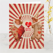 Streifen und Vintage Valentinische Clowns mit Herz Karte (Gelbe Blume)