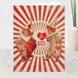 Streifen und Vintage Valentinische Clowns mit Herz Karte