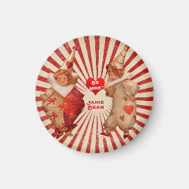 Streifen und Vintage Valentinische Clowns mit Herz Magnet