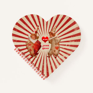 Streifen und Vintage Valentinische Clowns mit Herz Notizblock