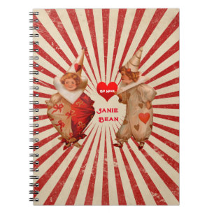 Streifen und Vintage Valentinische Clowns mit Herz Notizblock