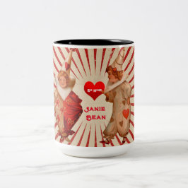 Streifen und Vintage Valentinische Clowns mit Herz Zweifarbige Tasse