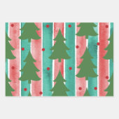 Streifen- und Weihnachtsbaum-Muster Geschenkpapier Set (Vorderseite)